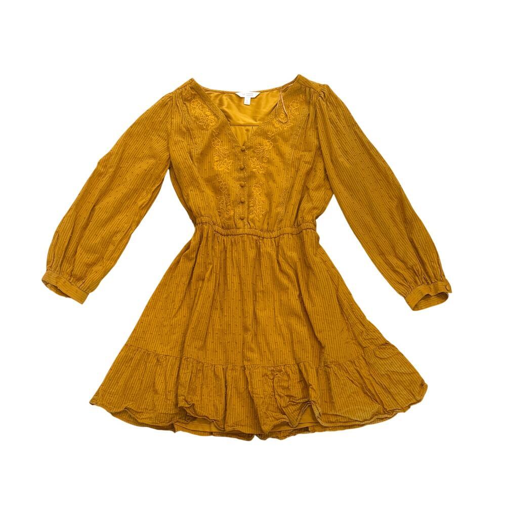LC Lauren Conrad Mustard Yellow Long-Sleeve Midi Dress